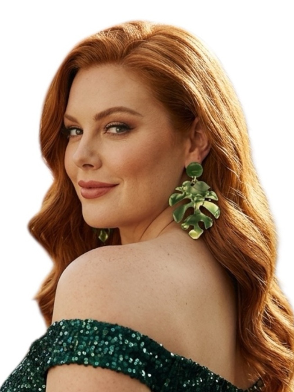 Green Leaf Statement Drop Earrings for Women